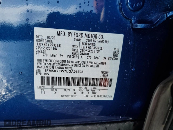 2020 Ford Explorer Limited with VIN 1FM5K7FW7LGA06793, listed as a Copart auction lot 49289335 with 21,768 mi miles and Salvage Title. Bid and sale history available at DreamBid. Image 13.