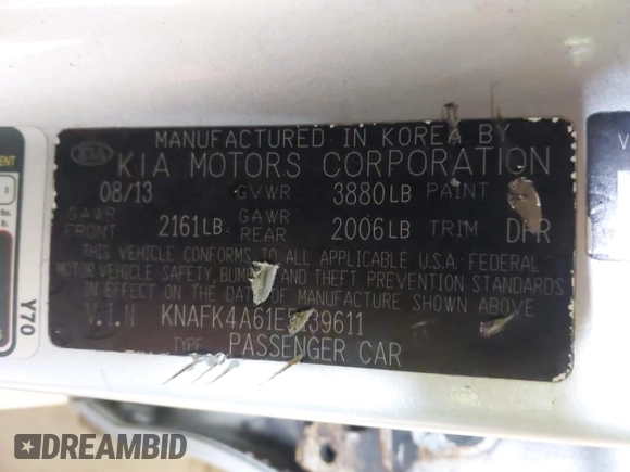 2014 Kia Forte LX with VIN KNAFK4A61E5139611, listed as a IAAI auction lot 42233899 with 229,981 mi miles and . Bid and sale history available at carsss.com. Image 9.