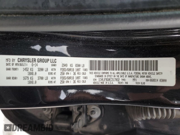 2014 Jeep Grand Cherokee Limited with VIN 1C4RJFBG0EC517032, listed as a Copart auction lot 58813355 with 173,616 mi miles and Salvage title. Bid and sale history available at DreamBid. Image 14.