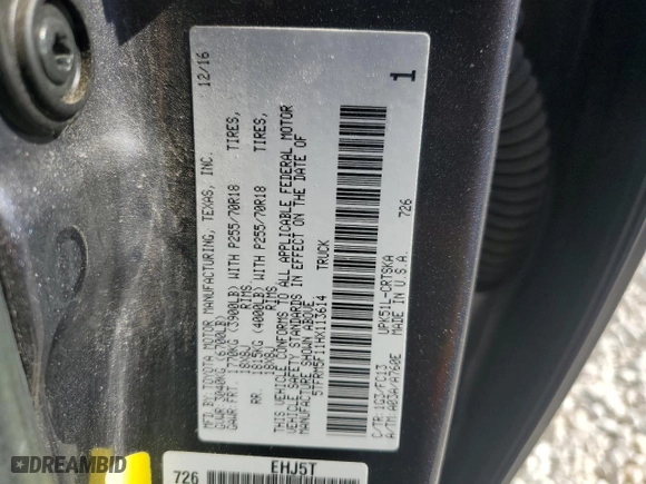 2017 Toyota Tundra 2WD SR with VIN 5TFRM5F11HX113614, listed as a Copart auction lot 80518984 with 0 mi miles and Salvage Title. Bid and sale history available at carsss.com. Image 14.