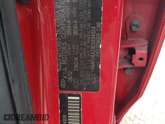 2013 Kia Forte EX with VIN KNAFU4A29D5694814, listed as a Copart auction lot 51052235 with 84,561 mi miles and Salvage Title. Bid and sale history available at carsss.com. Image 12.
