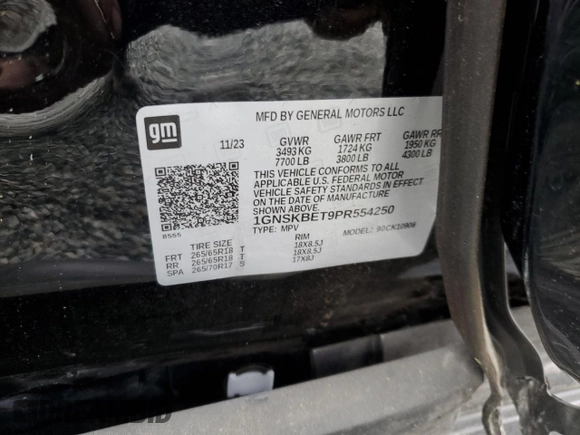 2023 Chevrolet Suburban z VIN 1GNSKBET9PR554250, wystawiony jako Copart lot #50294985 z przebiegiem 20 499 mil mil oraz Szkoda całkowita • Salvage title. Historia ofert i sprzedaży dostępna na DreamBid. Obrazek 13.