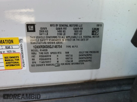 2016 GMC Acadia SLT with VIN 1GKKRSKD6GJ148754, listed as a Copart auction lot 83745304 with 100,311 mi miles and Salvage Title. Bid and sale history available at carsss.com. Image 15.