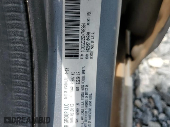2013 Dodge Avenger SXT with VIN 1C3CDZCB5DN702864, listed as a Copart auction lot 59860115 with 168,087 mi miles and Salvage title. Bid and sale history available at DreamBid. Image 12.