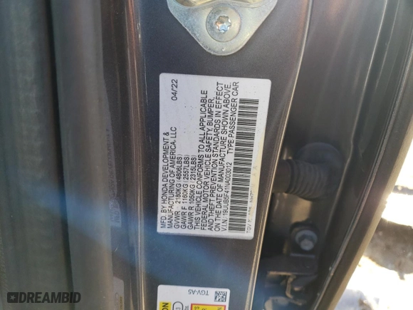 2022 Acura TLX w/Technology Package with VIN 19UUB5F41NA003012, listed as a Copart auction lot 82753724 with 41,478 mi miles and Salvage Title. Bid and sale history available at carsss.com. Image 12.