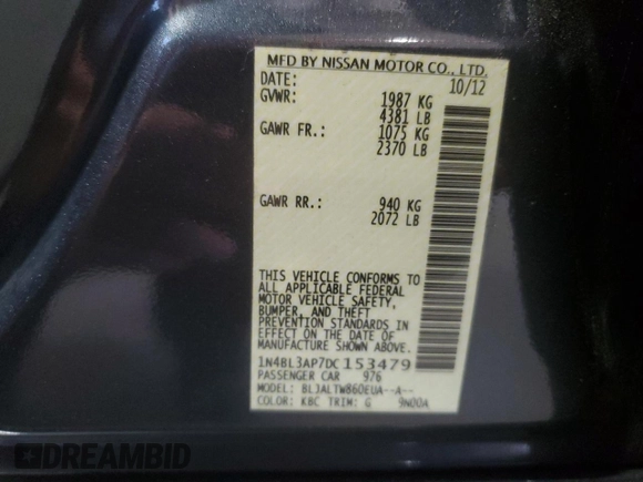 2013 Nissan Altima SV with VIN 1N4BL3AP7DC153479, listed as a Copart auction lot 59283745 with 92,357 mi miles and Salvage title. Bid and sale history available at DreamBid. Image 13.