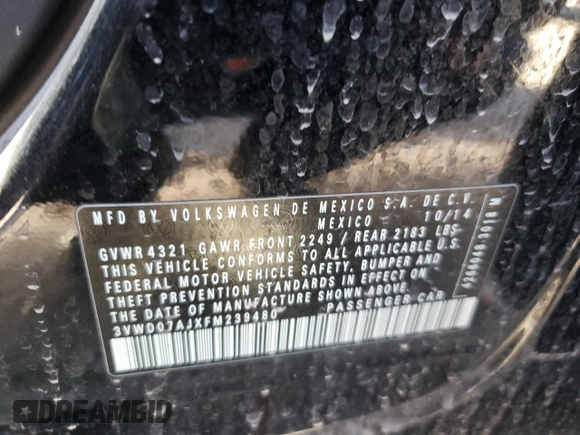 2015 Volkswagen Jetta Sedan 1.8T SE w/Connectivity with VIN 3VWD07AJXFM239480, listed as a Copart auction lot 47107385 with 0 mi miles and Salvage Title. Bid and sale history available at carsss.com. Image 12.