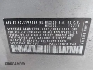 2020 Volkswagen Jetta GLI S z VIN 3VW6T7BU9LM011281, wystawiony jako IAAI lot #41576884 z przebiegiem 66 252 mil mil oraz . Historia ofert i sprzedaży dostępna na DreamBid. Obrazek 9.