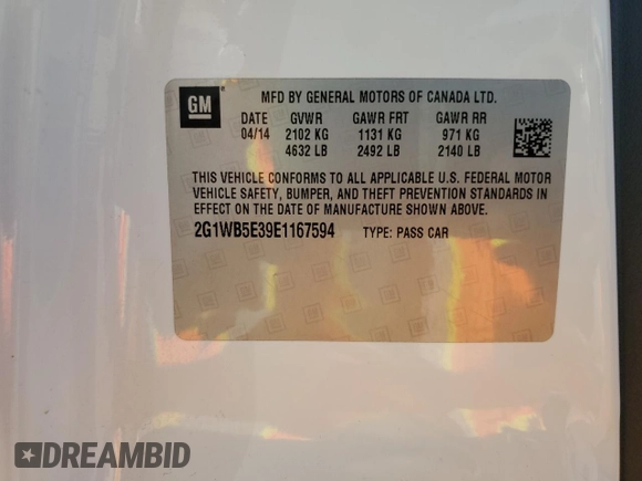 2014 Chevrolet Impala LT with VIN 2G1WB5E39E1167594, listed as a Copart auction lot 55836905 with 136,690 mi miles and Salvage Title. Bid and sale history available at DreamBid. Image 12.