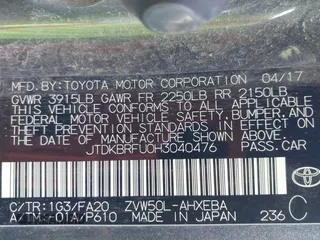 2017 Toyota Prius Two with VIN JTDKBRFU0H3040476, listed as a IAAI auction lot 41863797 with 51,045 mi miles. Bid and sale history available at carsss.com. Image 9.