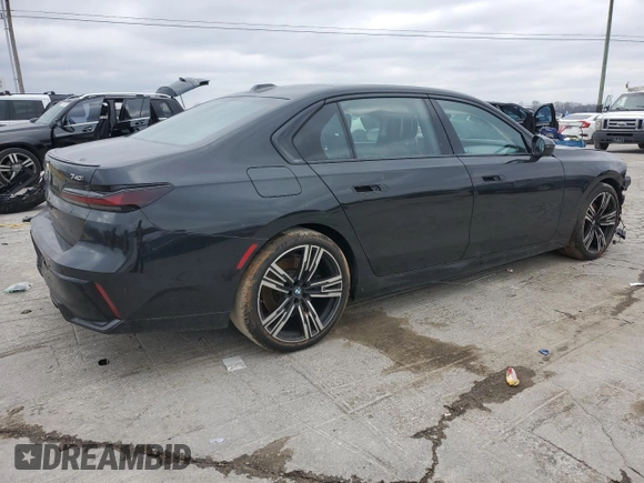 2023 BMW 7 Series 740i with VIN WBA23EH06PCM24760, listed as a Copart auction lot 44923635 with 20,840 mi miles and Salvage Title. Bid and sale history available at carsss.com. Image 3.
