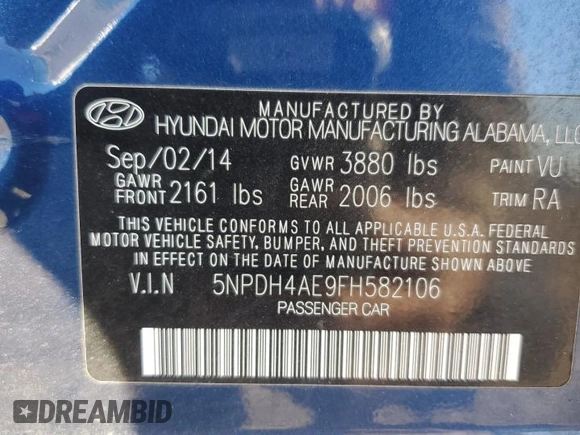2015 Hyundai Elantra SE with VIN 5NPDH4AE9FH582106, listed as a Copart auction lot 76104884 with 89,183 mi miles and Salvage Title. Bid and sale history available at carsss.com. Image 14.