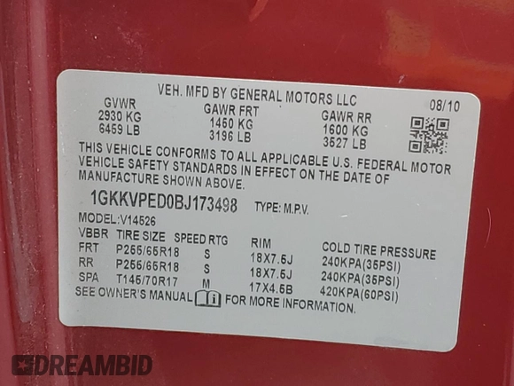 2011 GMC Acadia SLE with VIN 1GKKVPED0BJ173498, listed as a Copart auction lot 48778645 with 236,810 mi miles and Clean Title. Bid and sale history available at carsss.com. Image 14.