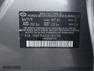 2019 Hyundai Sonata Sport with VIN 5NPE34AF2KH809108, listed as a IAAI auction lot 41476719 with 111,041 mi miles. Bid and sale history available at carsss.com. Image 9.