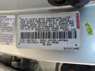 2003 Toyota Camry LE with VIN JTDBE32K930176303, listed as a Copart auction lot 52633565 with 168,231 mi miles and Salvage Title. Bid and sale history available at DreamBid. Image 12.