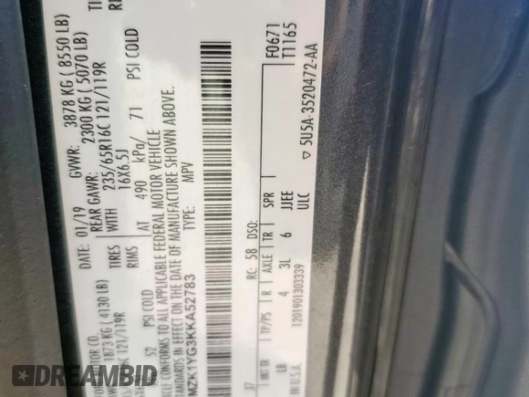 2019 Ford Transit Passenger XL with VIN 1FMZK1YG3KKA52783, listed as a Copart auction lot 47139475 with Not Provided miles and Salvage Title. Bid and sale history available at DreamBid. Image 13.