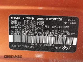 2020 Mitsubishi Outlander Sport SE 2.0 with VIN JA4AP4AU1LU028406, listed as a IAAI auction lot 41379684 with 88,676 mi miles. Bid and sale history available at carsss.com. Image 9.