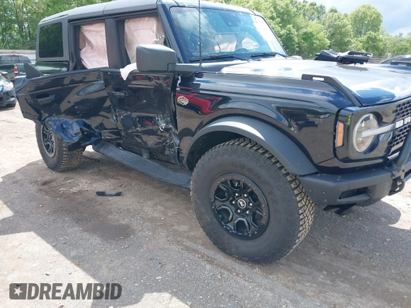 2024 Ford Bronco Wildtrak with VIN 1FMEE2BP1RLA75293, listed as a IAAI auction lot 42199529 with 6,466 mi miles and . Bid and sale history available at DreamBid. Image 1.