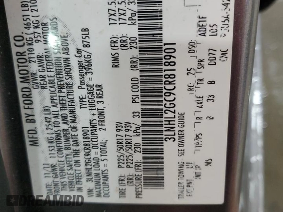 2012 Lincoln MKZ with VIN 3LNHL2GC9CR818901, listed as a Copart auction lot 43964635 with 113,080 mi miles and Salvage Title. Bid and sale history available at carsss.com. Image 12.