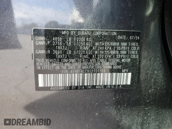 2025 Subaru Outback Onyx z VIN 4S4BTALC9S3127158, wystawiony jako Copart lot #53955145 z przebiegiem Nie podano mil oraz Szkoda całkowita • Salvage title. Historia ofert i sprzedaży dostępna na DreamBid. Obrazek 13.