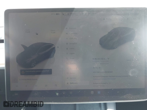 2023 Tesla Model Y Long Range with VIN 7SAYGDEE0PA183891, listed as a IAAI auction lot 42205573 with 41,273 mi miles and . Bid and sale history available at DreamBid. Image 7.