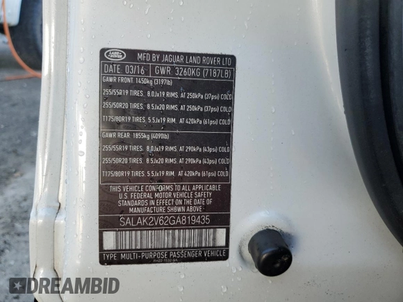2016 Land Rover LR4 HSE Lux with VIN SALAK2V62GA819435, listed as a Copart auction lot 49030945 with 90,815 mi miles and Salvage Title. Bid and sale history available at DreamBid. Image 14.