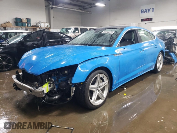 2021 Audi A5 Sportback S line Premium Plus with VIN WAUFACF58MA002684, listed as a Copart auction lot 45910675 with 66,816 mi miles and Salvage Title. Bid and sale history available at carsss.com. Image 1.