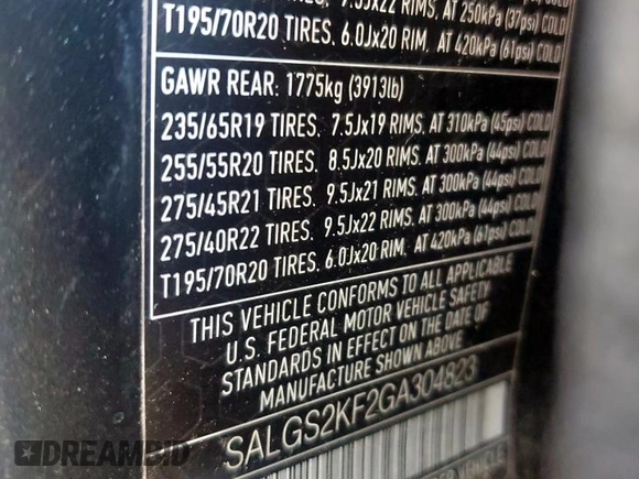 2016 Land Rover Range Rover HSE с VIN SALGS2KF2GA304823, выставлен на аукционе Copart как лот 57640415 с пробегом 51 482 миль миль и Списание • Salvage title. История ставок и продаж доступна на DreamBid. Изображение 13.
