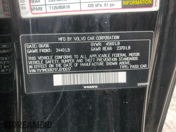 2007 Volvo C70 with VIN YV1MC68217J010617, listed as a Copart auction lot 73732294 with 0 mi miles and Salvage Title. Bid and sale history available at carsss.com. Image 13.