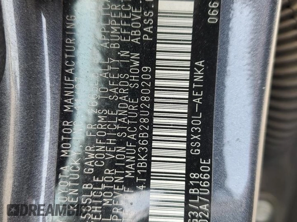 2008 Toyota Avalon XL z VIN 4T1BK36B28U280209, wystawiony jako Copart lot #51583845 z przebiegiem 102 165 mil mil oraz Szkoda całkowita • Salvage title. Historia ofert i sprzedaży dostępna na DreamBid. Obrazek 13.