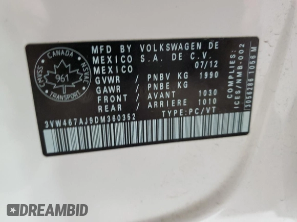 2013 Volkswagen Jetta GLI Autobahn с VIN 3VW467AJ9DM360352, выставлен на аукционе Copart как лот 43405425 с пробегом 138 309 миль миль и Списание • Salvage title. История ставок и продаж доступна на DreamBid. Изображение 13.