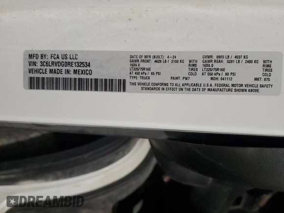 2024 Ram ProMaster Cargo Tradesman with VIN 3C6LRVDG0RE132534, listed as a Copart auction lot 48013655 with 27,227 mi miles and Clean Title. Bid and sale history available at DreamBid. Image 13.