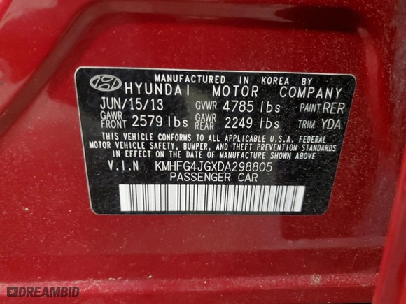 2013 Hyundai Azera with VIN KMHFG4JGXDA298805, listed as a Copart auction lot 52414485 with 109,812 mi miles and Salvage Title. Bid and sale history available at carsss.com. Image 12.