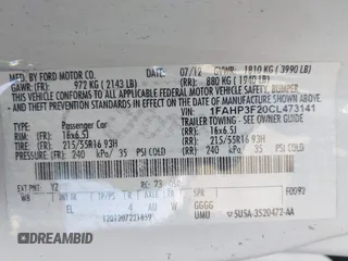 2012 Ford Focus SE with VIN 1FAHP3F20CL473141, listed as a IAAI auction lot 41776178 with 112,777 mi miles and . Bid and sale history available at DreamBid. Image 9.