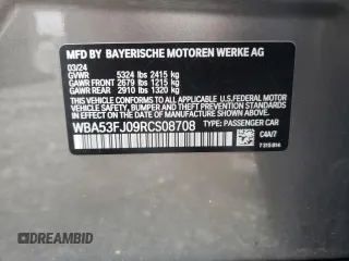 2024 BMW 5 Series 530i xDrive z VIN WBA53FJ09RCS08708, wystawiony jako Copart lot #58371385 z przebiegiem 23 265 mil mil oraz Szkoda całkowita • Salvage title. Historia ofert i sprzedaży dostępna na DreamBid. Obrazek 12.