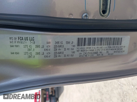 2019 Jeep Cherokee Limited with VIN 1C4PJMDX3KD254825, listed as a IAAI auction lot 42067129 with 120,304 mi miles and . Bid and sale history available at DreamBid. Image 9.
