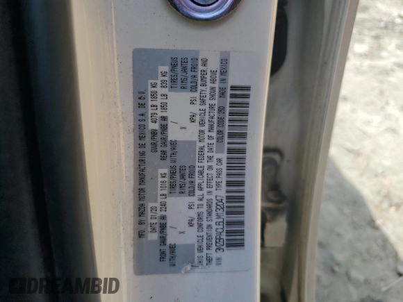 2020 Mazda 3 Select with VIN 3MZBPACL6LM132047, listed as a Copart auction lot 54125135 with Not provided miles and Salvage title. Bid and sale history available at DreamBid. Image 13.