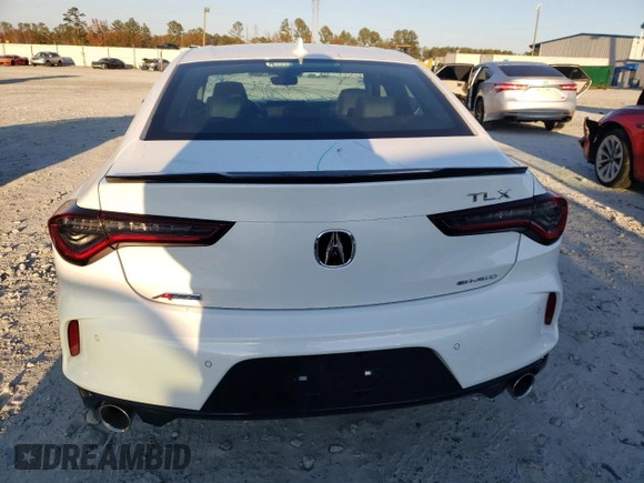 2025 Acura TLX w/A-Spec Package with VIN 19UUB6F54SA000910, listed as a Copart auction lot 82990624 with 5 mi miles and Salvage Title. Bid and sale history available at DreamBid. Image 6.