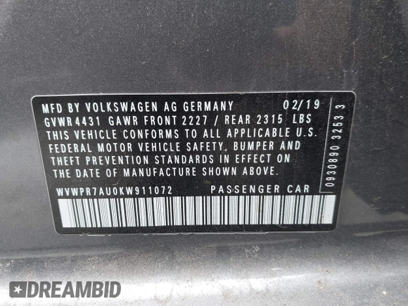 2019 Volkswagen Golf SEL Premium с VIN WVWPR7AU0KW911072, выставлен на аукционе IAAI как лот 42028291 с пробегом 33 726 миль миль и . История ставок и продаж доступна на DreamBid. Изображение 9.