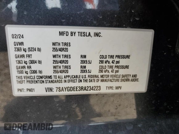 2024 Tesla Model Y Long Range z VIN 7SAYGDEE3RA234223, wystawiony jako Copart lot #51784185 z przebiegiem 24 257 mil mil oraz Szkoda całkowita • Salvage title. Historia ofert i sprzedaży dostępna na DreamBid. Obrazek 13.
