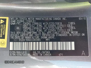 2012 Lexus RX with VIN 2T2ZK1BA6CC083985, listed as a IAAI auction lot 41803485 with 171,013 mi miles and . Bid and sale history available at carsss.com. Image 9.