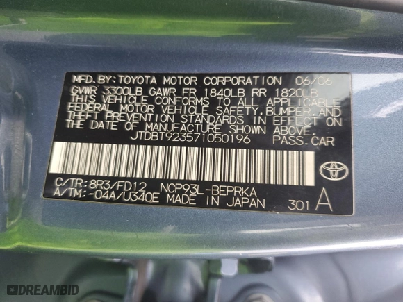 2007 Toyota Yaris with VIN JTDBT923571050196, listed as a Copart auction lot 49530375 with 103,036 mi miles and Clean Title. Bid and sale history available at carsss.com. Image 12.