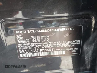 2017 BMW 5 Series 540i z VIN WBAJE5C33HG916941, wystawiony jako IAAI lot #42504534 z przebiegiem 115 127 mil mil oraz . Historia ofert i sprzedaży dostępna na DreamBid. Obrazek 9.
