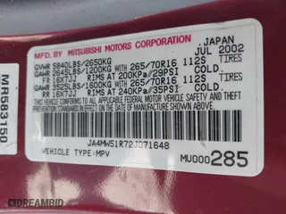 2002 Mitsubishi Montero LTD with VIN JA4MW51R72J071648, listed as a IAAI auction lot 41872154 with 35,552 mi miles. Bid and sale history available at carsss.com. Image 9.