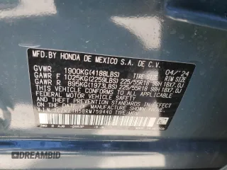 2024 Honda HR-V Sport with VIN 3CZRZ1H58RM759440, listed as a Copart auction lot 50088575 with 6,696 mi miles and Non Repairable. Bid and sale history available at DreamBid. Image 15.