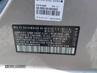 2022 Volkswagen Jetta SE с VIN 3VW7M7BU6NM004308, выставлен на аукционе IAAI как лот 42500472 с пробегом 47 717 миль миль и . История ставок и продаж доступна на DreamBid. Изображение 9.