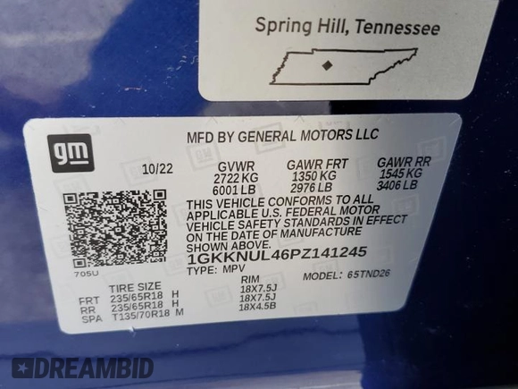 2023 GMC Acadia SLT with VIN 1GKKNUL46PZ141245, listed as a Copart auction lot 53434805 with 67,517 mi miles and Clean Title. Bid and sale history available at DreamBid. Image 13.