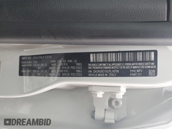 2020 Jeep Renegade Limited with VIN ZACNJBD1XLPL18706, listed as a Copart auction lot 88107385 with 64,236 mi miles and Non repairable. Bid and sale history available at DreamBid. Image 15.