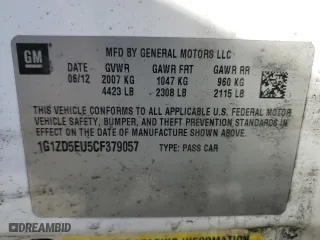 2012 Chevrolet Malibu LT w/2LT with VIN 1G1ZD5EU5CF379057, listed as a Copart auction lot 43403885 with 154,844 mi miles and Non Repairable. Bid and sale history available at carsss.com. Image 12.