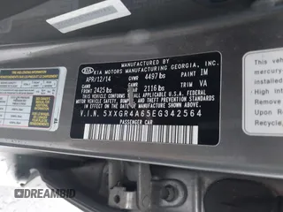 2014 Kia Optima SXL Turbo with VIN 5XXGR4A65EG342564, listed as a IAAI auction lot 41725578 with 159,937 mi miles and . Bid and sale history available at DreamBid. Image 9.